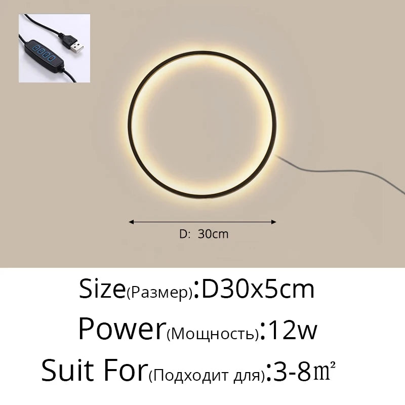 Modern Decor LED Wall Lamp For Bedroom Living Room Sofa Background Round Ring With USB Plug Wall Sconce Indoor Light Fixtures