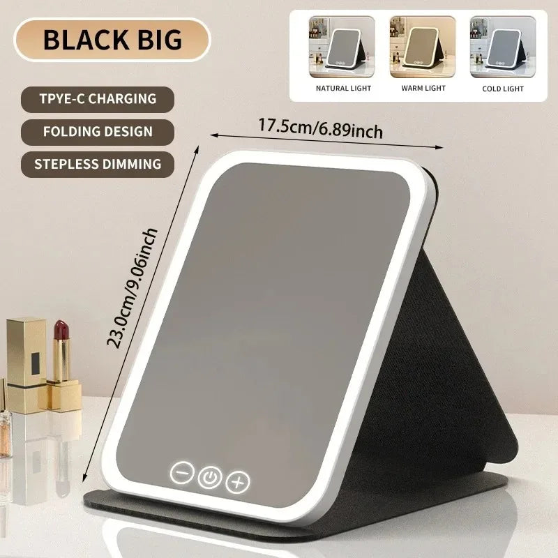 Foldable LED Makeup Mirror — Adjustable Light, USB Rechargeable