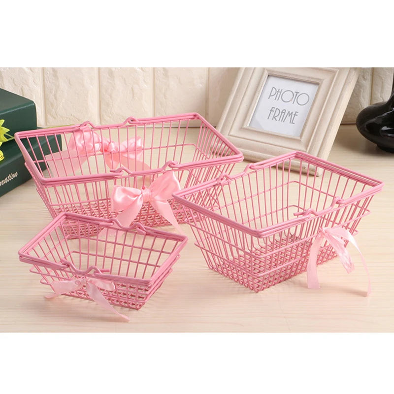 Storage Organizer Pink Girl Mini Storage Basket Desktop Finishing Cosmetics Jewelry Storage Organizador Laundry Basket Breadbask