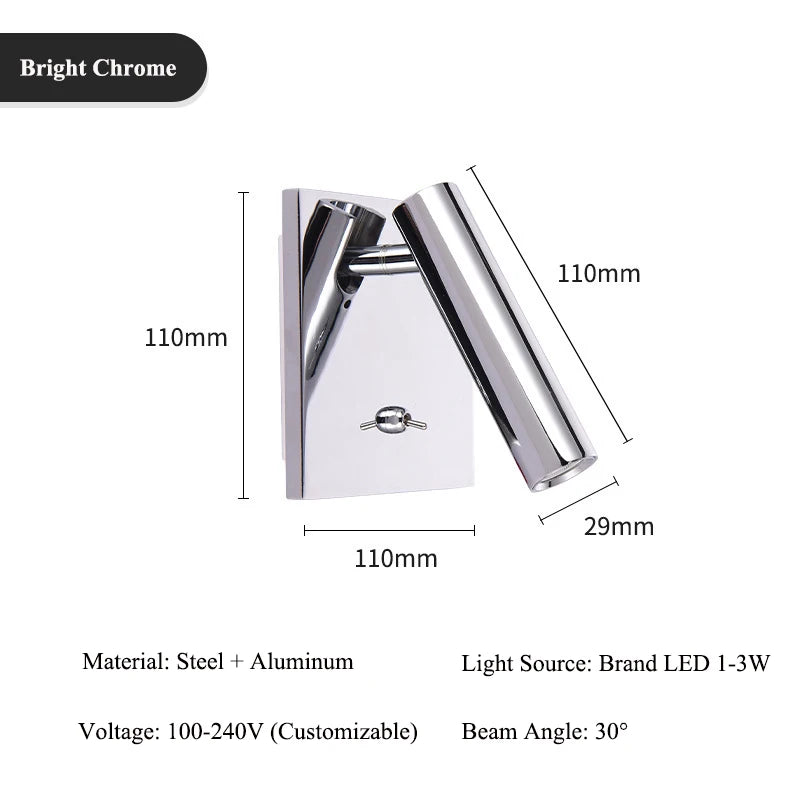 Modern LED Wall Lamp with Adjustable Angle Multiple Colors Wall Mounted Sconce Lighting Fixtures for Bedroom Living Room Study