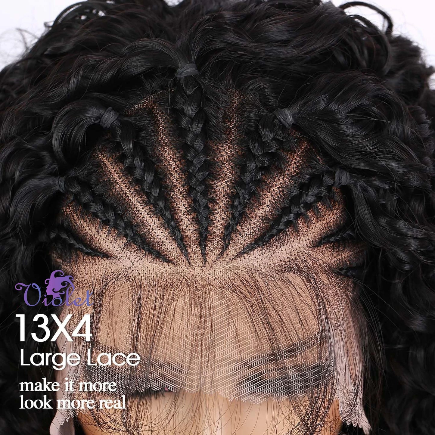 Braided Curly Bob Wig — Handmade Cornrow Lace Front, Human Hair