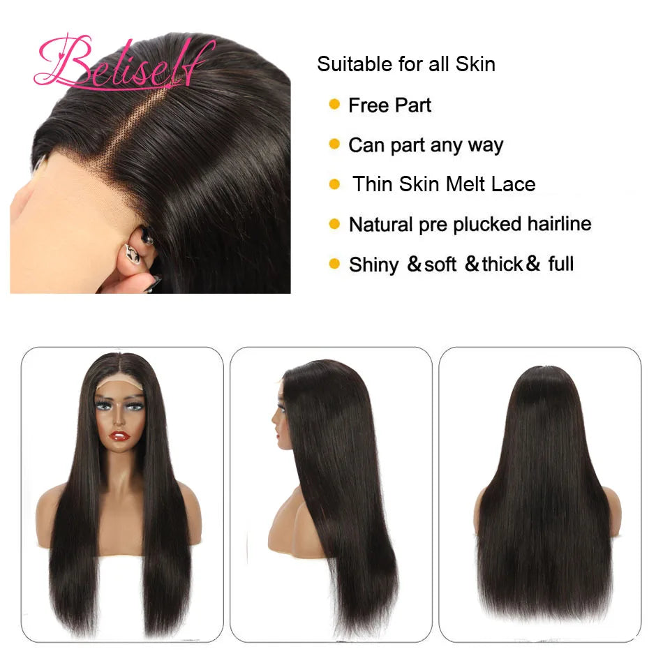 Beliself HD Lace Front Wig — 13x4 / 13x6, Pre-Plucked Human Hair