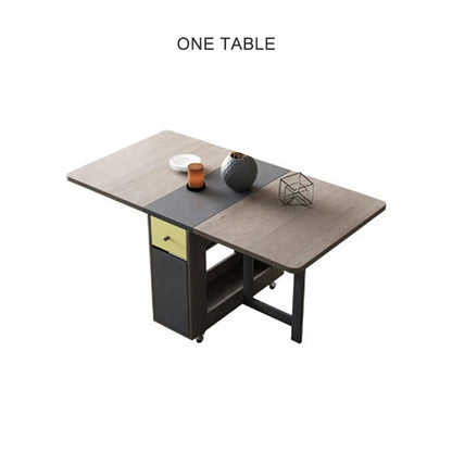 Folding Dining Table with Storage Rack and Two Storage Drawers, Movable Kitchen Table Extendable Versatile Table Space Saving