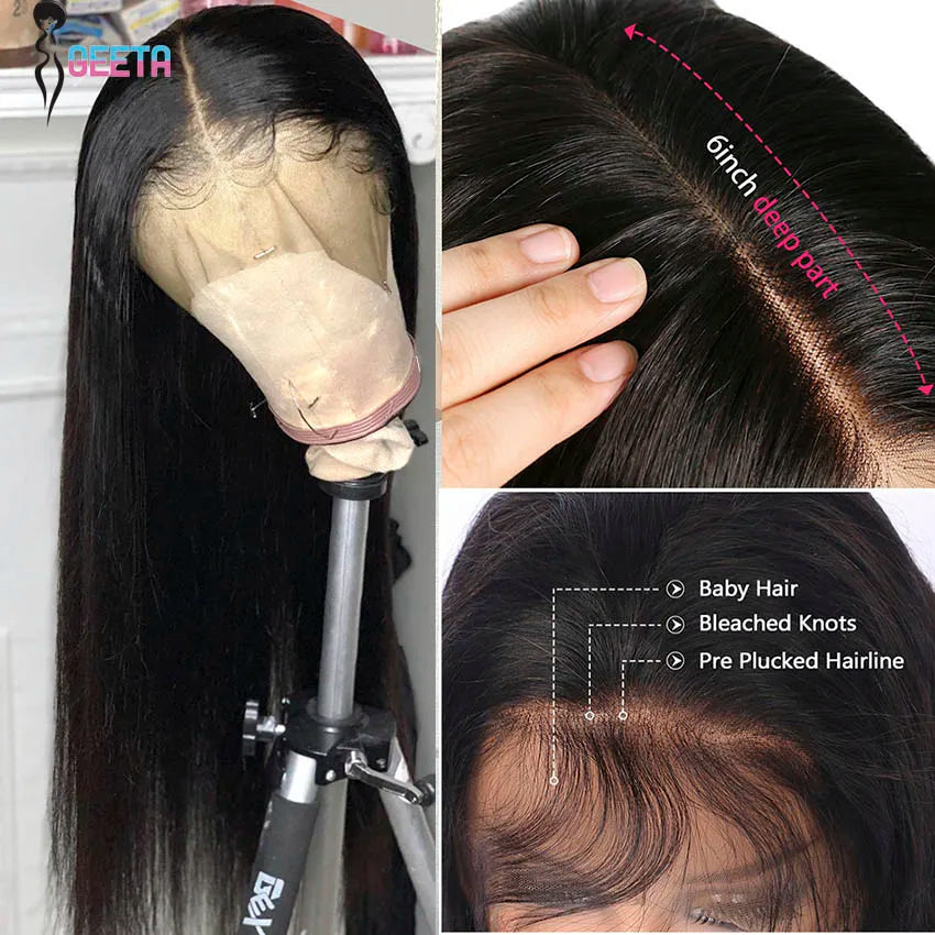 HD Transparent Lace Frontal Wig — 13x6 / 13x4 Bone Straight, 30" Human Hair