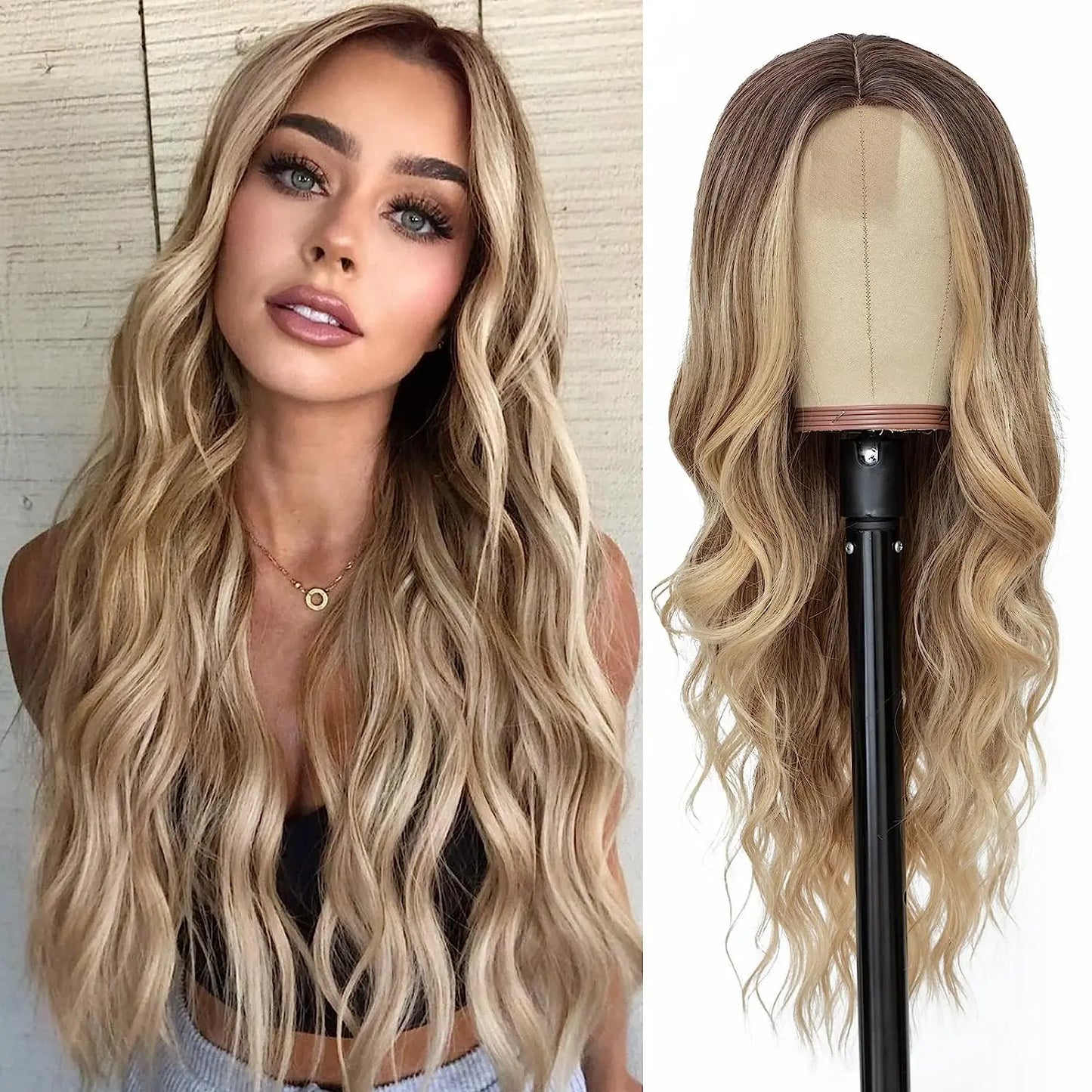 Long Wavy Lace Wig — 26" Heat-Resistant Curly Style