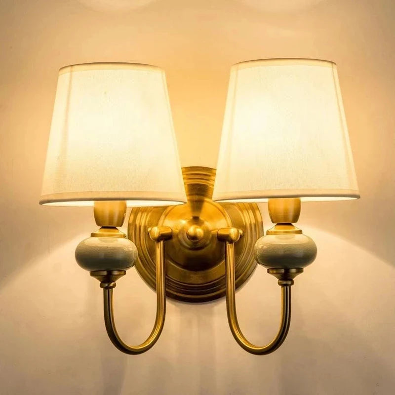 Modern Wall Sconce with White Fabric Shade E27 Gold Wall Lamp Bedroom Living Room Bathroom Vanity Light Fixture