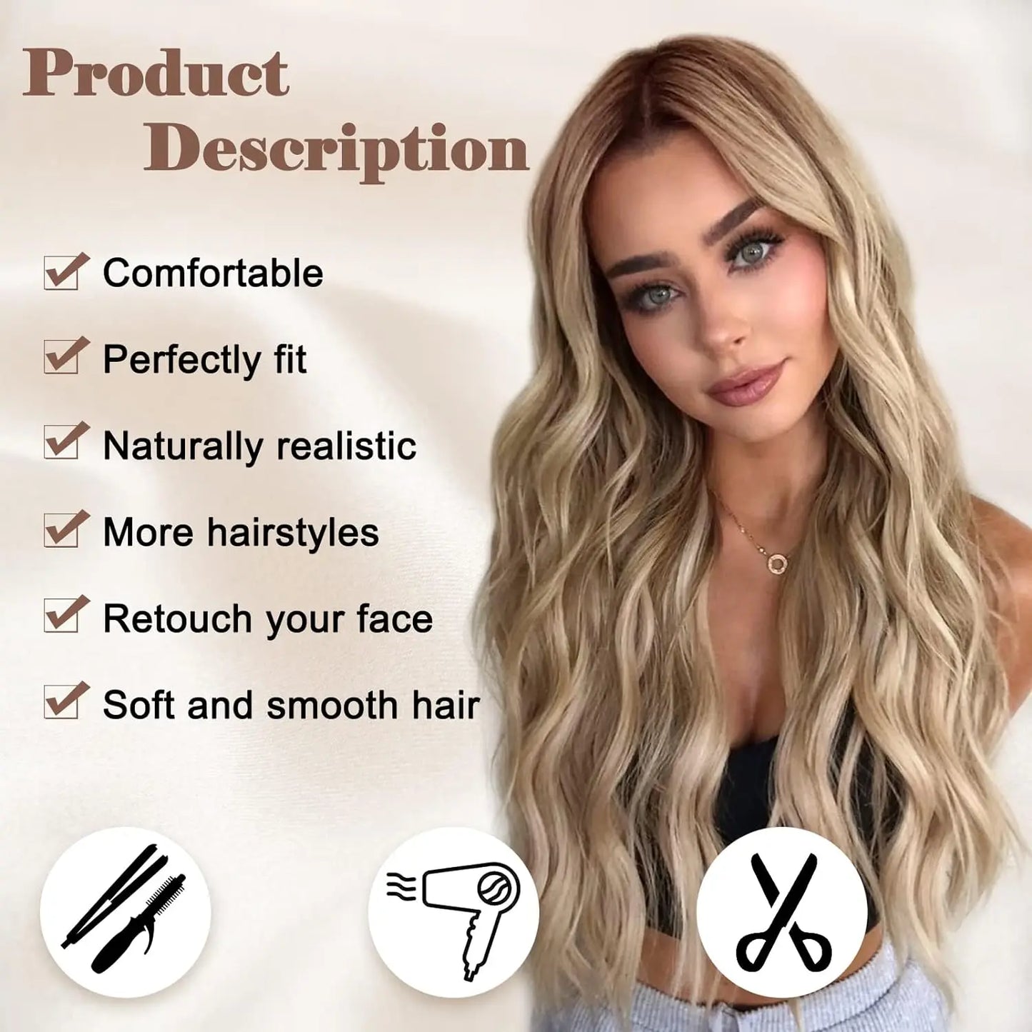 Long Wavy Lace Wig — 26" Heat-Resistant Curly Style