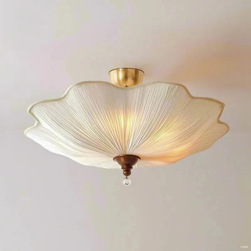 French Floral Semi Flush Ceiling Light Fabric Lamp Modern Farmhouse Bedroom Hallway Ceiling Lamp Home Decor Lighting