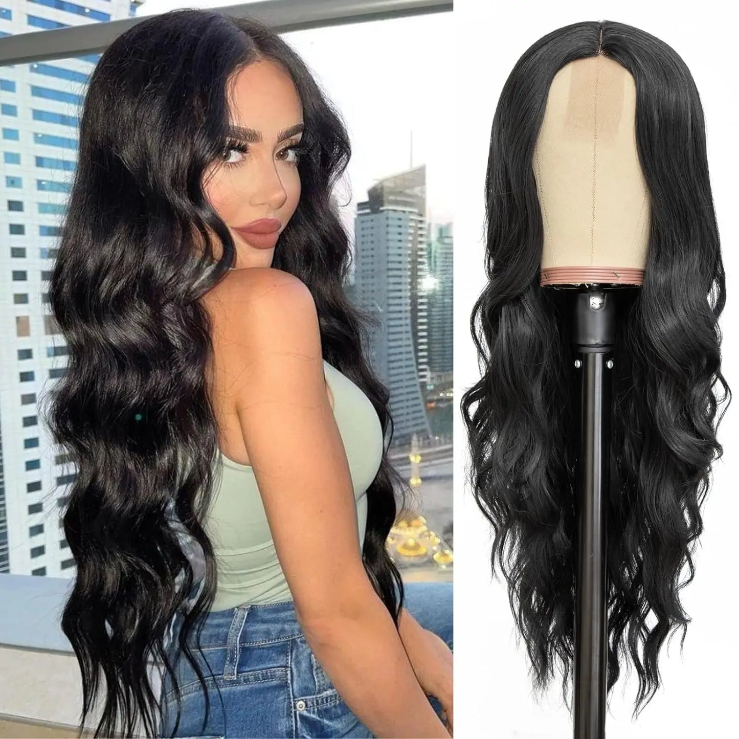 Long Wavy Lace Wig — 26" Heat-Resistant Curly Style