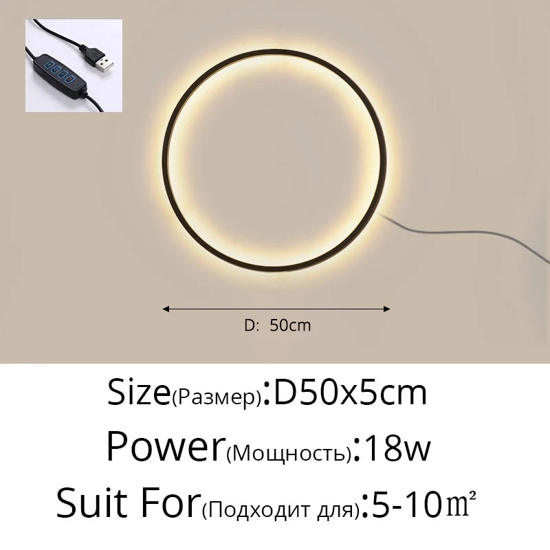 Modern Decor LED Wall Lamp For Bedroom Living Room Sofa Background Round Ring With USB Plug Wall Sconce Indoor Light Fixtures