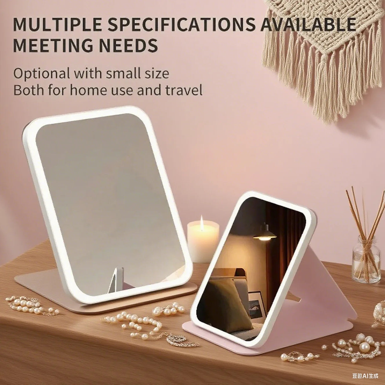 Foldable LED Makeup Mirror — Adjustable Light, USB Rechargeable