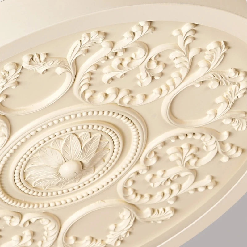French Style Ceiling Lamp – Cream Flush Mount with Artistic Carving Home Lighting Fixtures for Bedroom, Bedroom, Study, Parlor