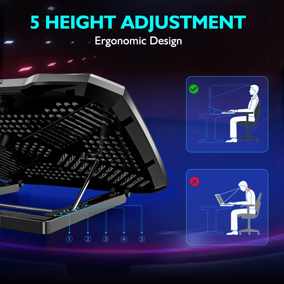 COOLCOLD 5-Fan Laptop Cooling Pad