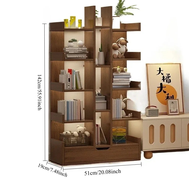 Modern Solid Wood Bookshelf — Multi-Level Floor Standing Storage Rack