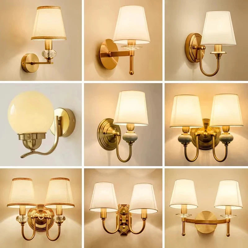 Modern Wall Sconce with White Fabric Shade E27 Gold Wall Lamp Bedroom Living Room Bathroom Vanity Light Fixture