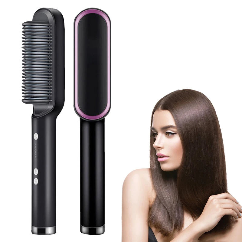 Electric Hair Straightening Brush — Fast Heat-Up for Salon-Style Hair