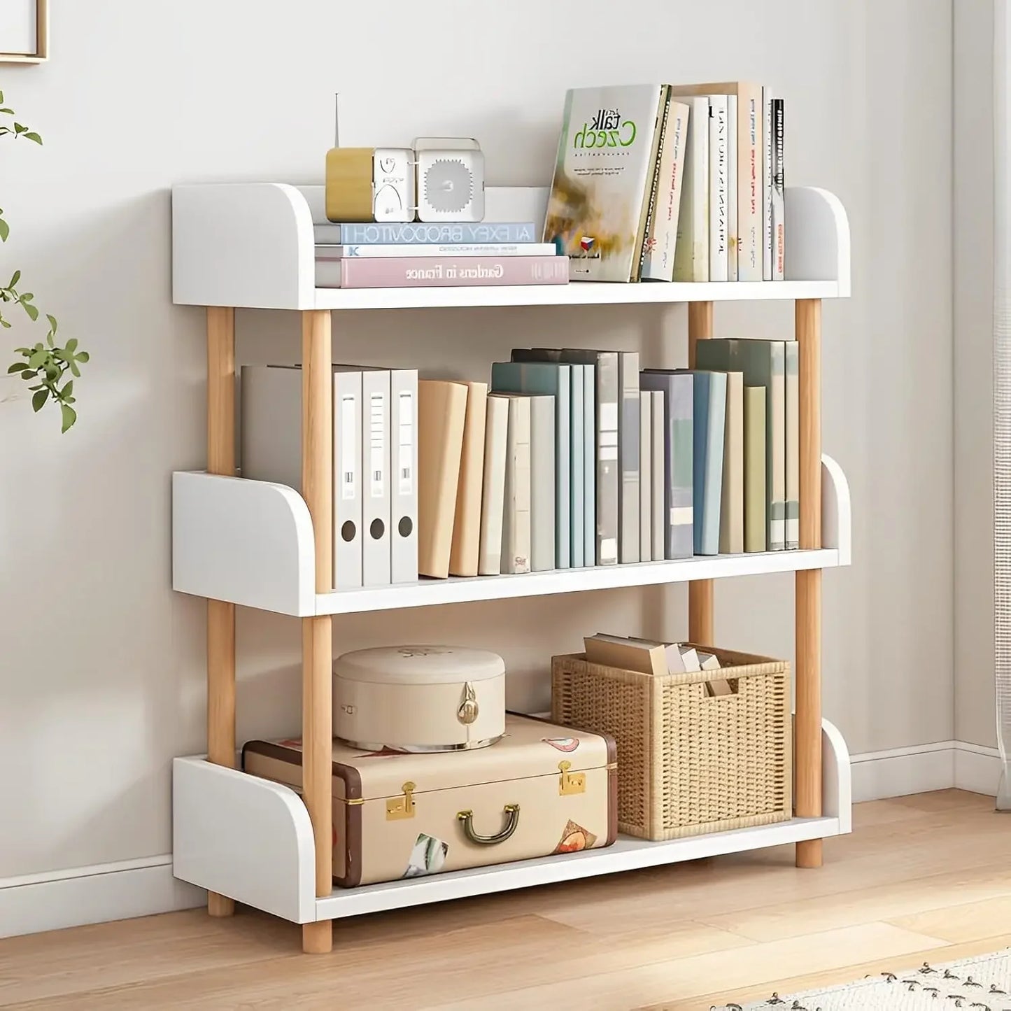 Wayifair Home Furniture Store Modern Display Bookshelf with Top Edge and Solid Wood Frame for Home and Office, Storage Cabinet