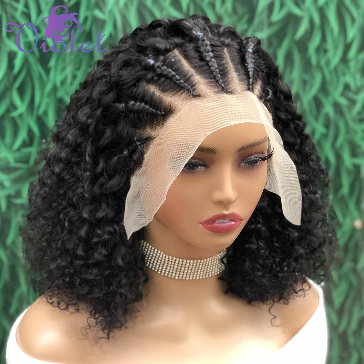 Braided Curly Bob Wig — Handmade Cornrow Lace Front, Human Hair
