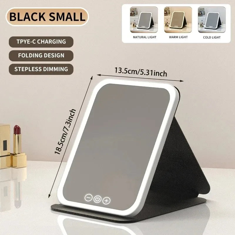Foldable LED Makeup Mirror — Adjustable Light, USB Rechargeable