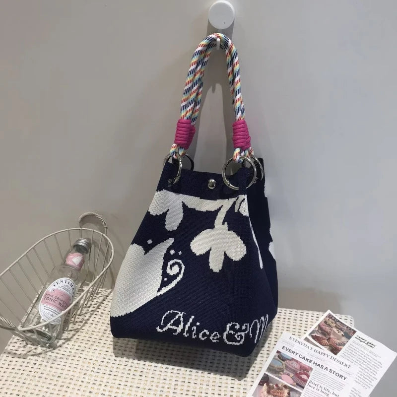 Knitted Bucket Tote — Woven Handbag for Everyday Elegance