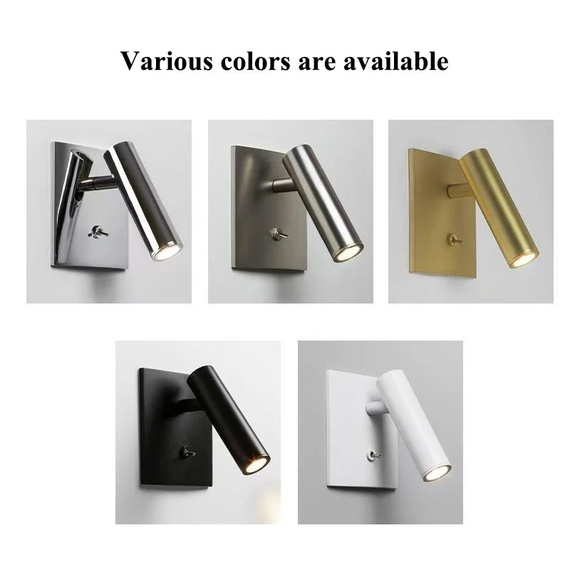 Modern LED Wall Lamp with Adjustable Angle Multiple Colors Wall Mounted Sconce Lighting Fixtures for Bedroom Living Room Study