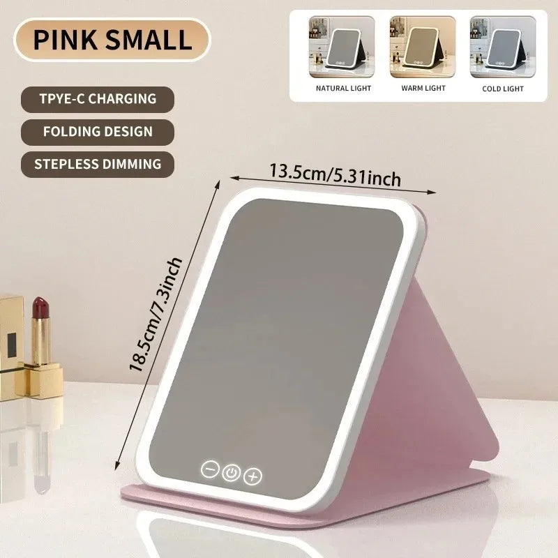 Foldable LED Makeup Mirror — Adjustable Light, USB Rechargeable