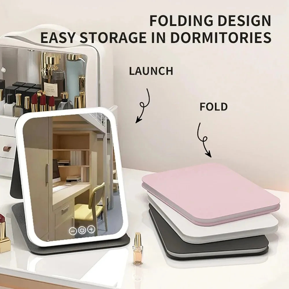 Foldable LED Makeup Mirror — Adjustable Light, USB Rechargeable