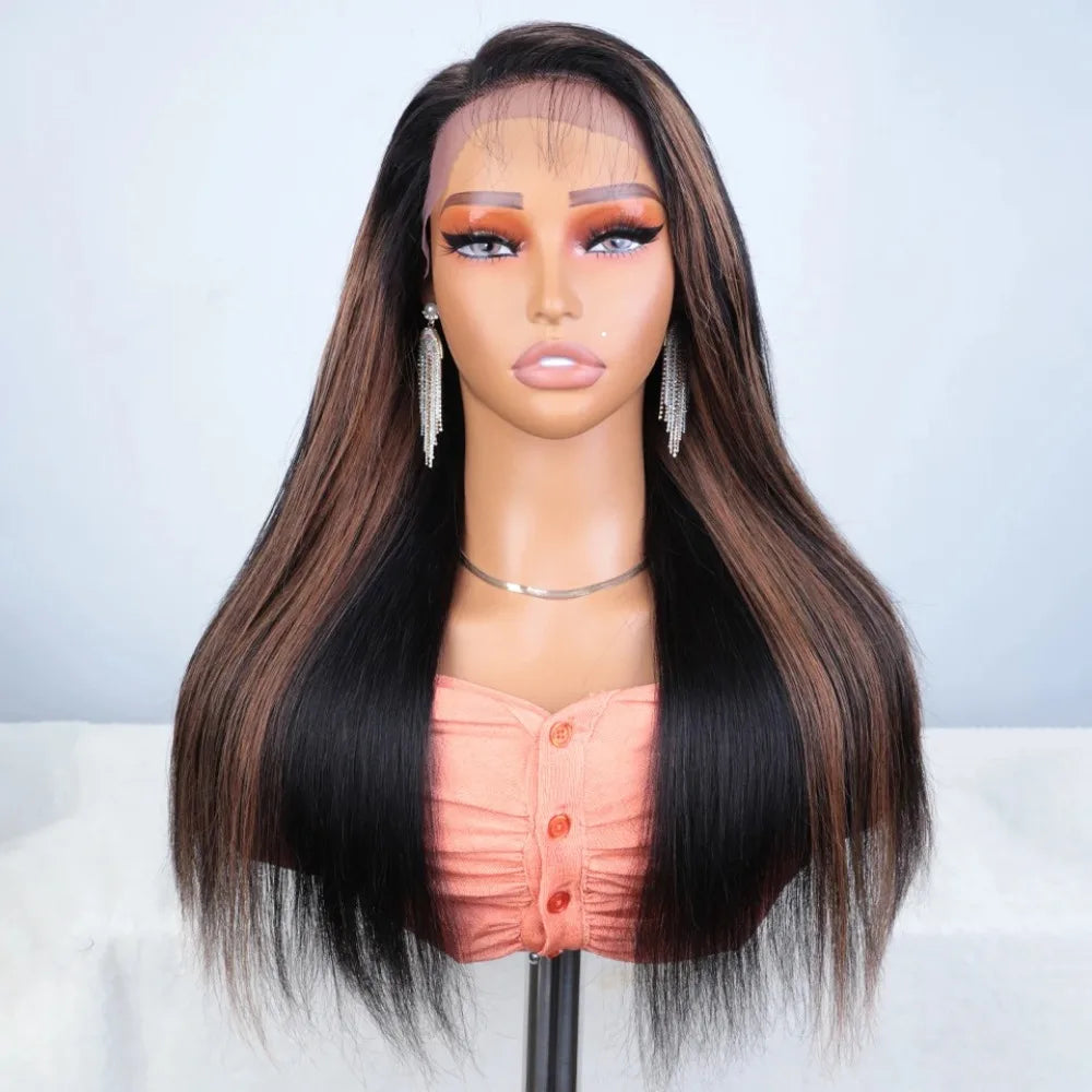 Sleek Lace Front Human Hair Wig — Natural & Highlight Shades