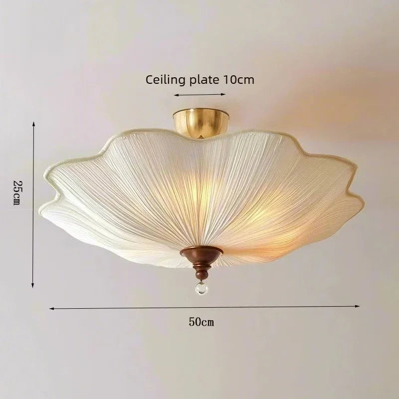 French Floral Semi Flush Ceiling Light Fabric Lamp Modern Farmhouse Bedroom Hallway Ceiling Lamp Home Decor Lighting