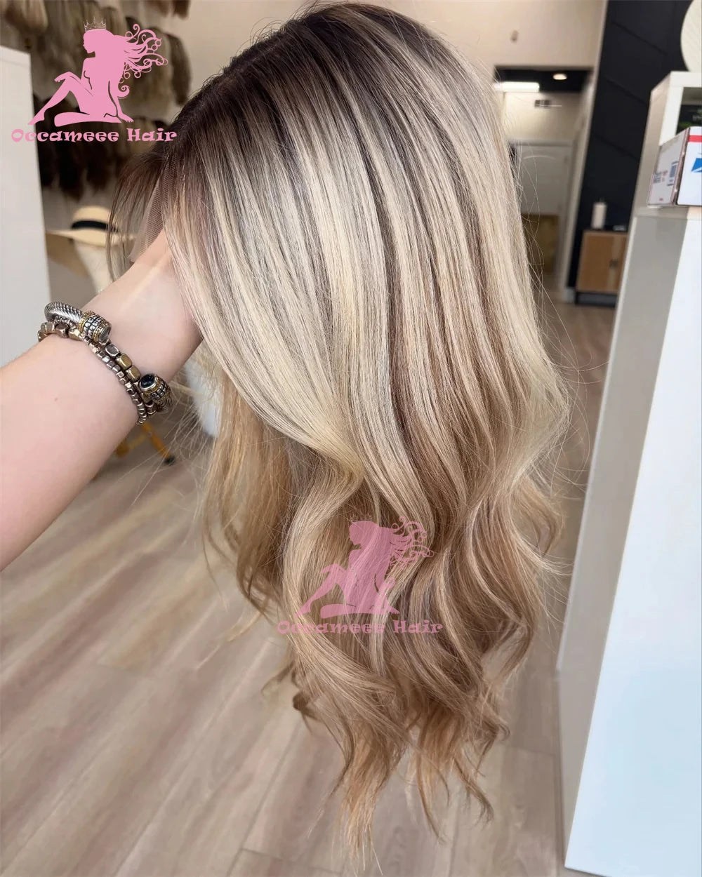 Ombré Body Wave Human Hair Wig — Ash Brown to Blonde Highlights