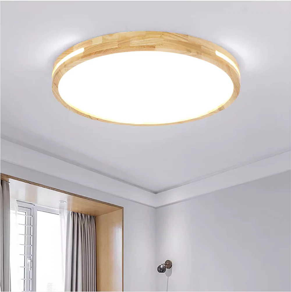 Modern Nordic Wooden Ceiling Light LED Round Flush Mount Lamp for Bedroom Living Room Solid Wood Plafond 30-60CM