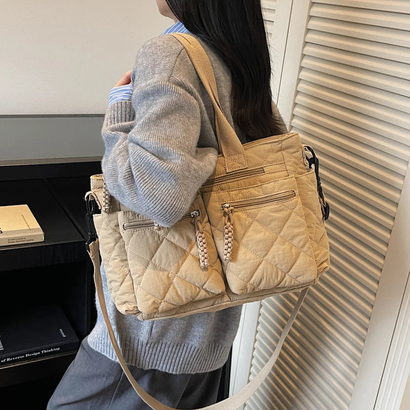 Large Capacity Cotton Tote — Spacious Side Shoulder Bag