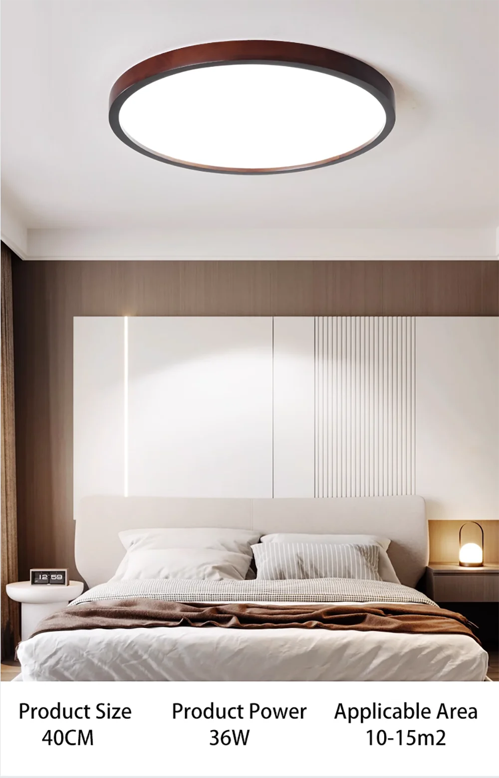 Modern Nordic Wooden Ceiling Light LED Round Flush Mount Lamp for Bedroom Living Room Solid Wood Plafond 30-60CM