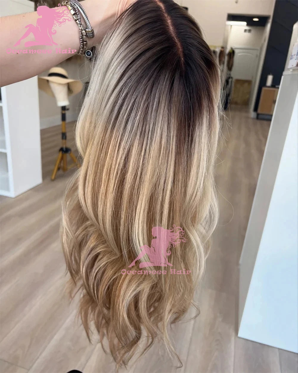 Ombré Body Wave Human Hair Wig — Ash Brown to Blonde Highlights