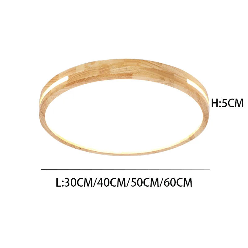 Modern Nordic Wooden Ceiling Light LED Round Flush Mount Lamp for Bedroom Living Room Solid Wood Plafond 30-60CM