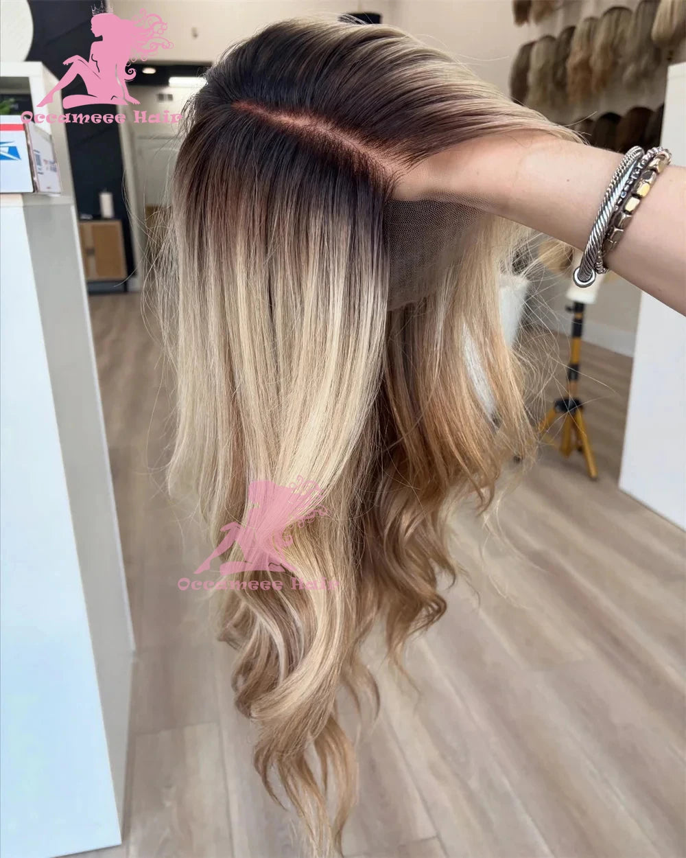 Ombré Body Wave Human Hair Wig — Ash Brown to Blonde Highlights