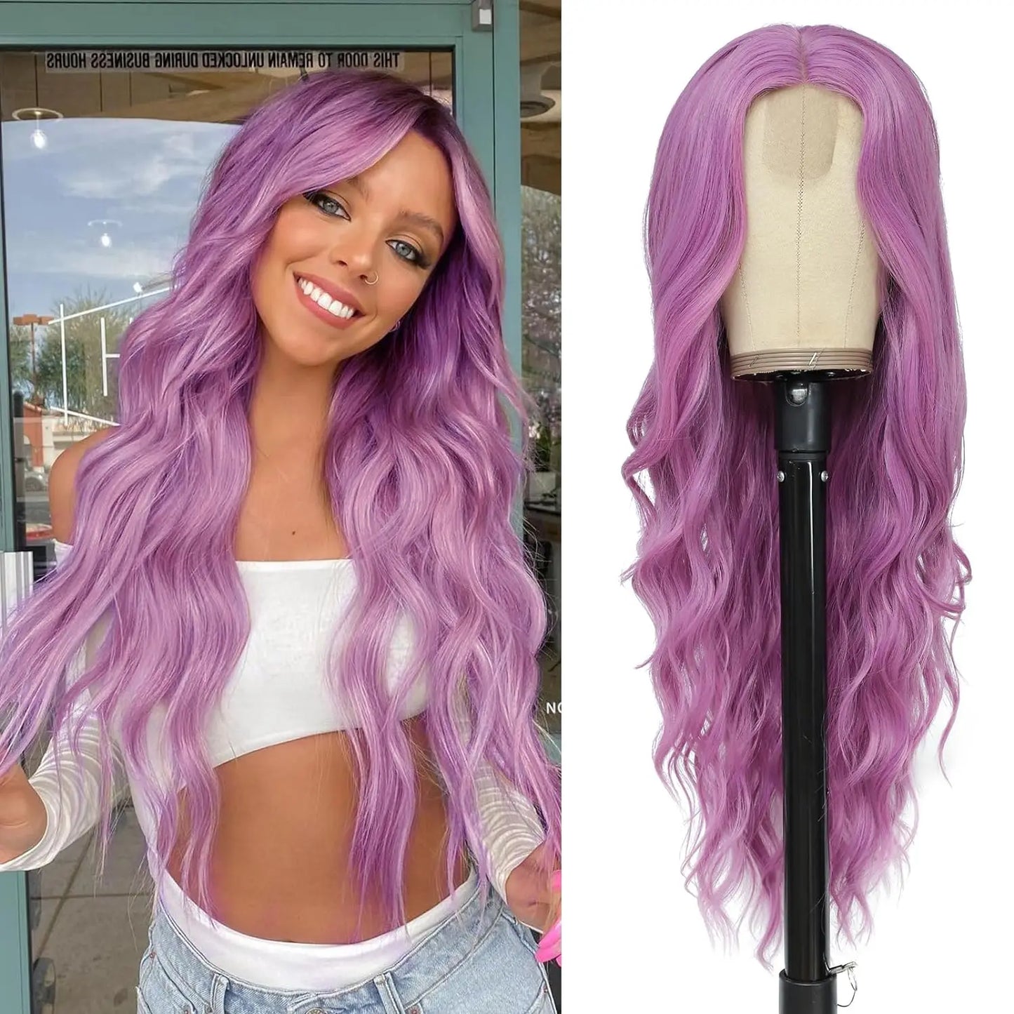 Long Wavy Lace Wig — 26" Heat-Resistant Curly Style