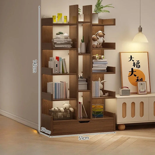 Modern Solid Wood Bookshelf — Multi-Level Floor Standing Storage Rack