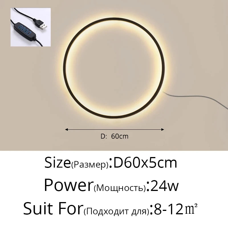 Modern Decor LED Wall Lamp For Bedroom Living Room Sofa Background Round Ring With USB Plug Wall Sconce Indoor Light Fixtures