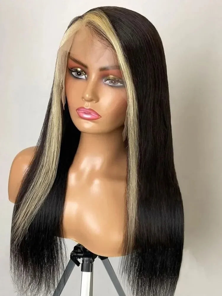 Sleek Lace Front Human Hair Wig — Natural & Highlight Shades