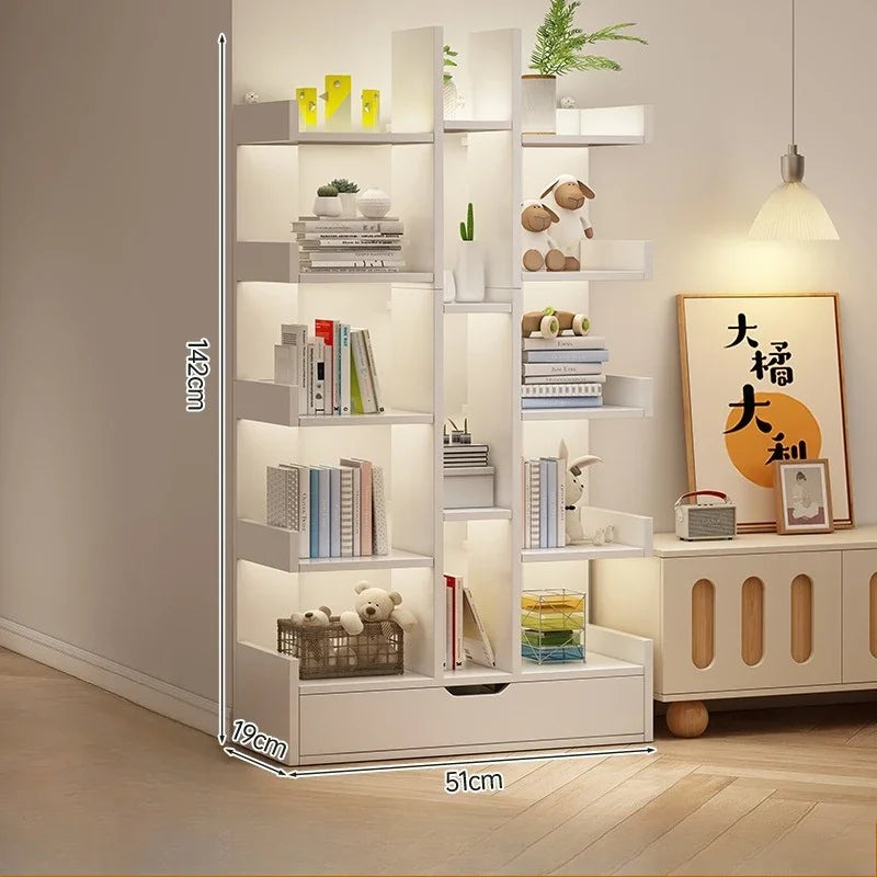 Modern Solid Wood Bookshelf — Multi-Level Floor Standing Storage Rack