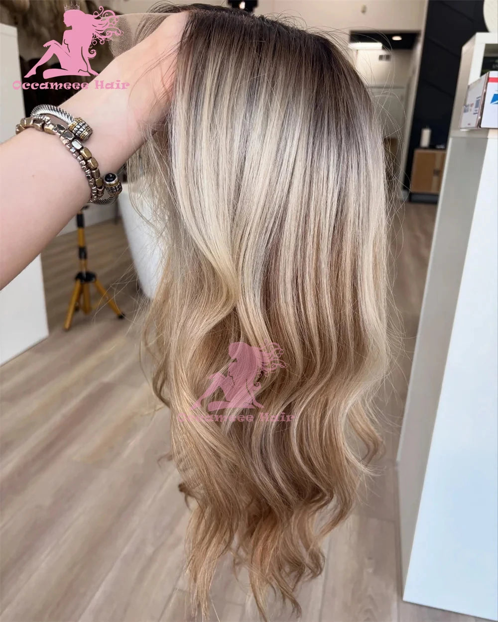 Ombré Body Wave Human Hair Wig — Ash Brown to Blonde Highlights