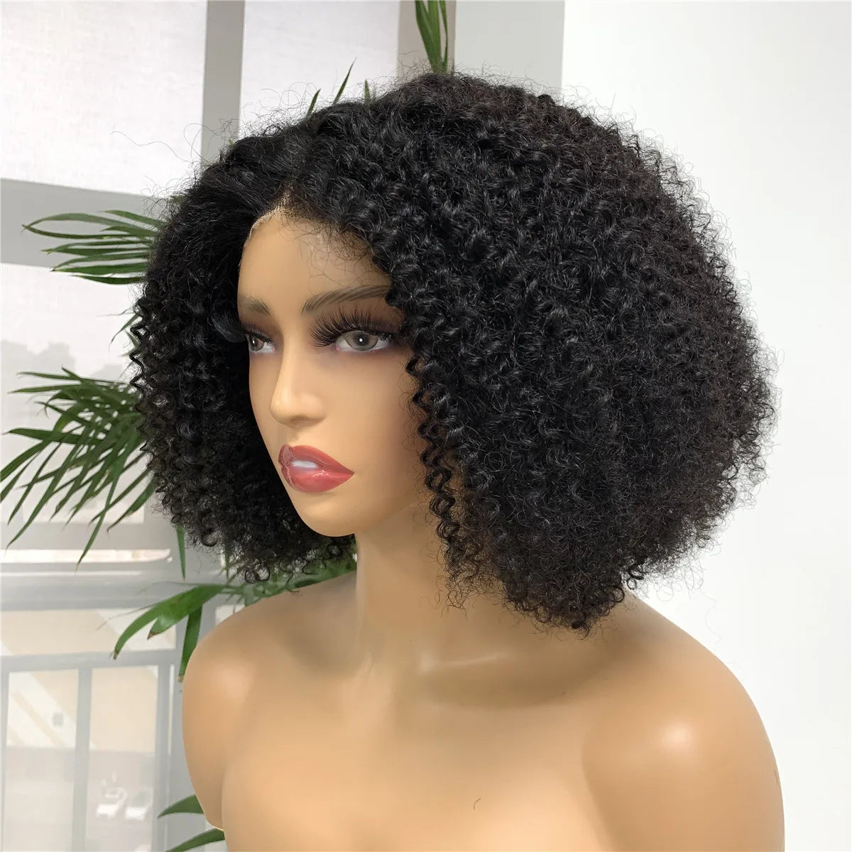 Kinky Curly Afro Bob Wig — 4x4 Lace Closure, Human Hair