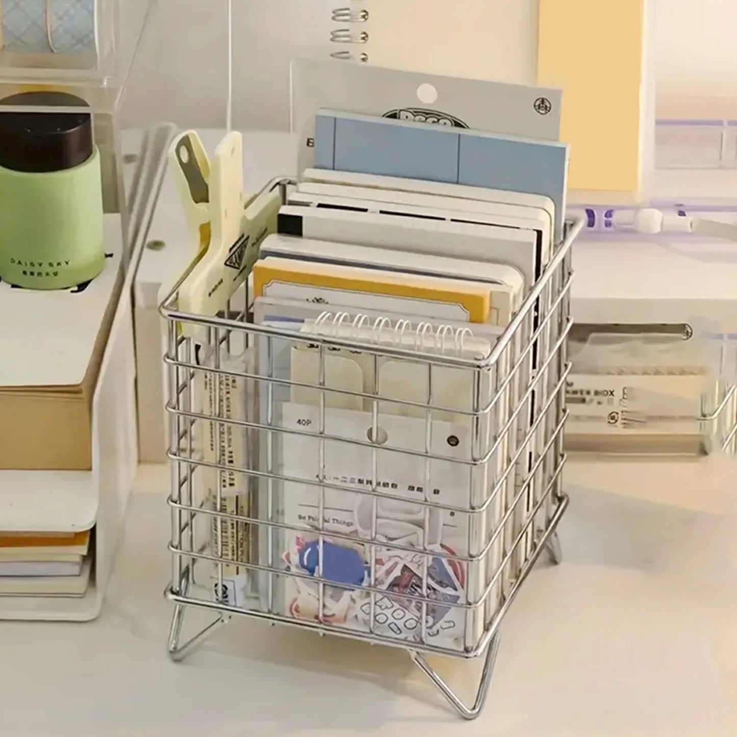 Large Capacity Storage Basket Simple Desktop Organizer Bathroom Vanity Tray Kitchen Bin Creative Metal Basket Shelves Home Decor