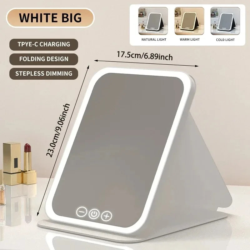 Foldable LED Makeup Mirror — Adjustable Light, USB Rechargeable