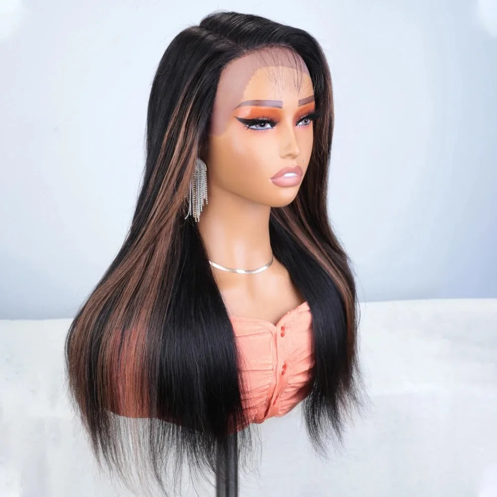 Sleek Lace Front Human Hair Wig — Natural & Highlight Shades