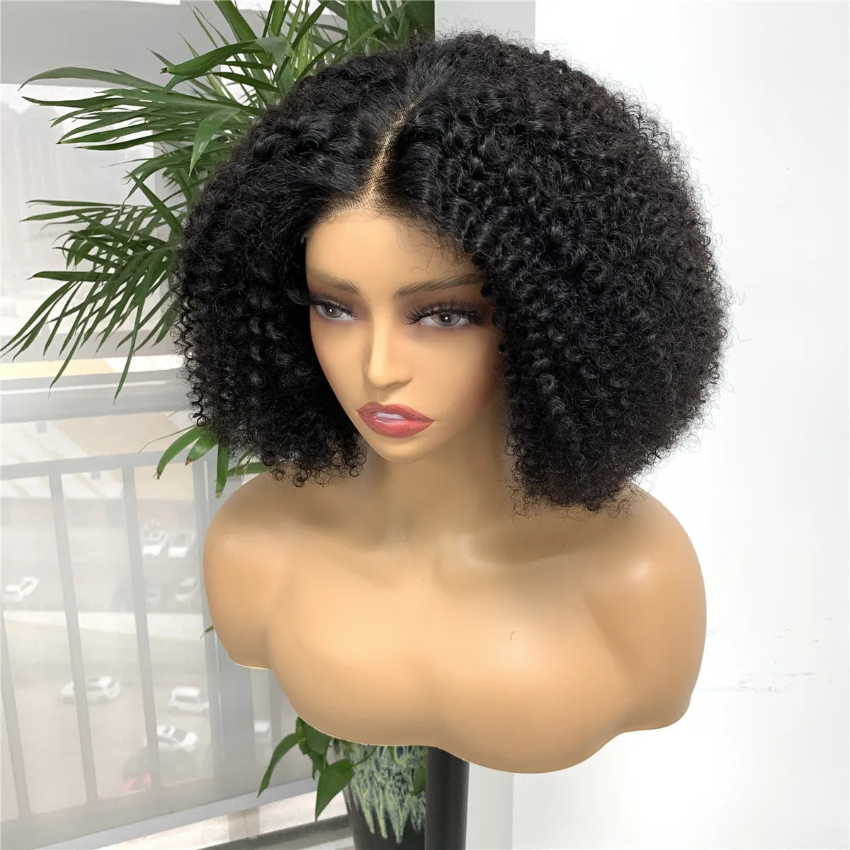 Kinky Curly Afro Bob Wig — 4x4 Lace Closure, Human Hair
