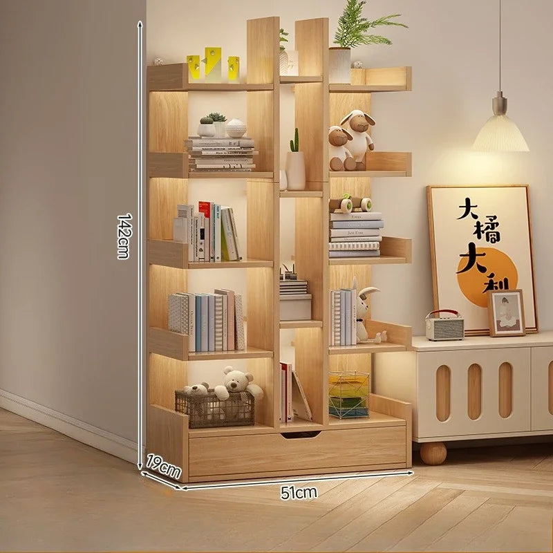 Modern Solid Wood Bookshelf — Multi-Level Floor Standing Storage Rack