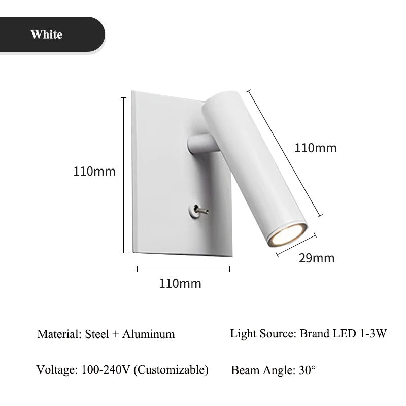 Modern LED Wall Lamp with Adjustable Angle Multiple Colors Wall Mounted Sconce Lighting Fixtures for Bedroom Living Room Study