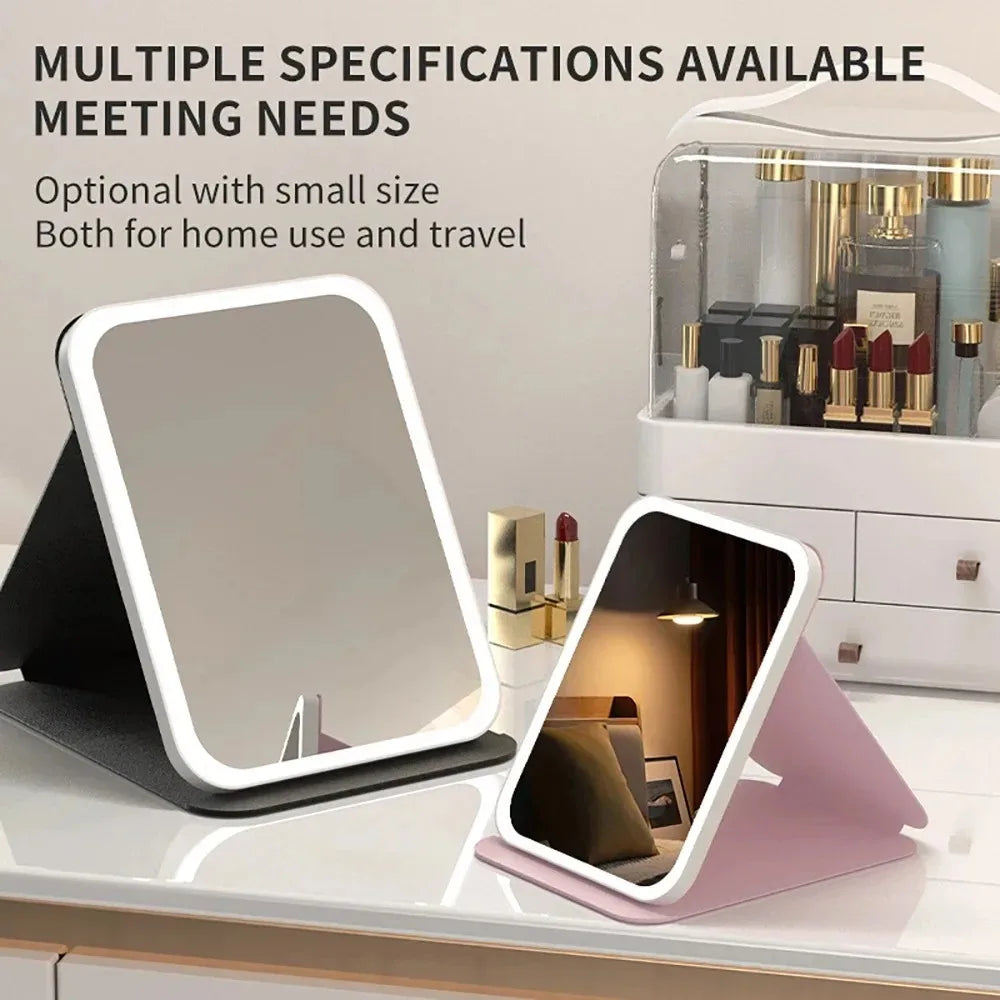 Foldable LED Makeup Mirror — Adjustable Light, USB Rechargeable